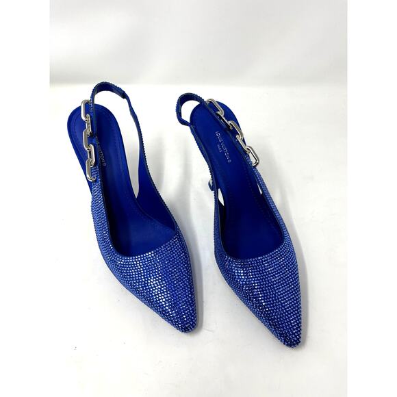 NEW Louis Vuitton Blue Crystal Sparkle Sling Back Chain Link Heel Pointed Toe 39 - Picture 2 of 8